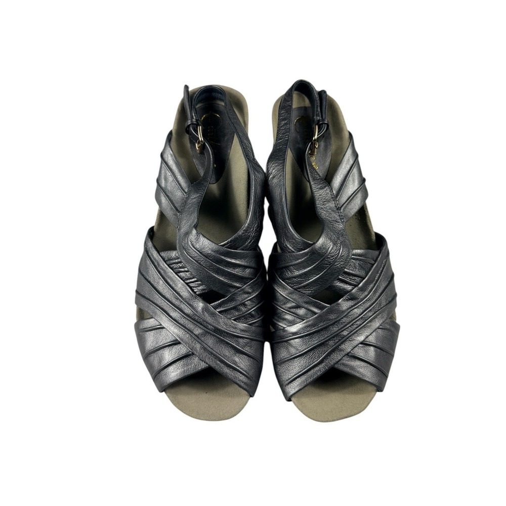 Earthies Capri Sandals Womens 10 Slate Grey Mooshie Calf Leather Strappy Ruched